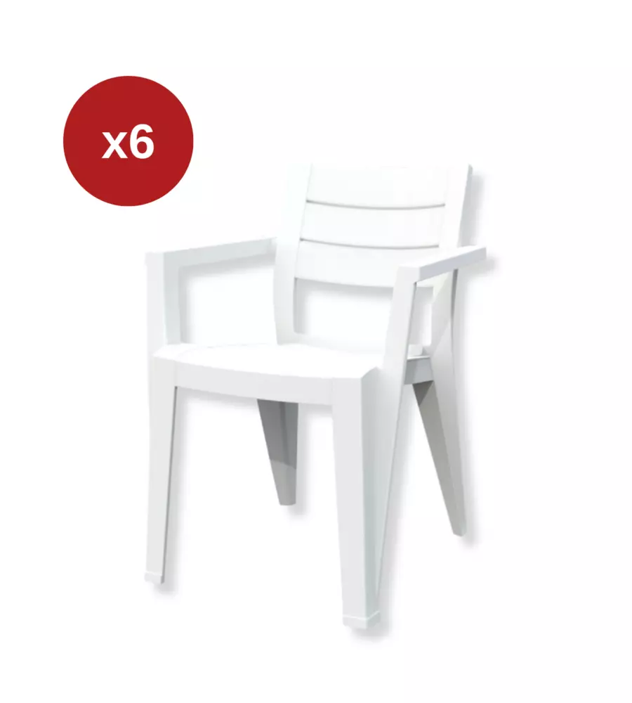 SET 6 SEDIE DA ESTERNO IMPILABILI KETER "JULIE" IN POLIPROPILENE BIANCO EFFETTO LEGNO 61,5X58,5X79 CM